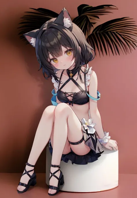 Anime girl wearing black cat costume sitting on stool, cute anime cat girl,, seductive anime girl, beautiful anime cat girl, very beautiful anime cat girl, Very beautiful and cute cat girl, Charming cat girl, , 4k anime cat girl, Anime cute art style, Anim...