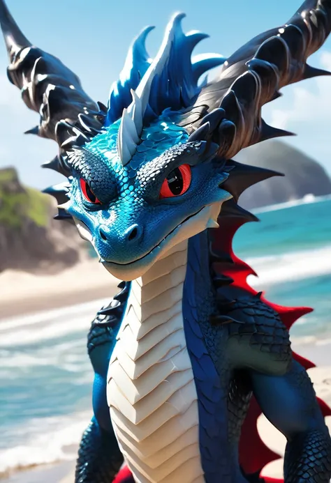 Sunlight，high resolution，4K，love，(((whole body:1.1)))，masterpiece，high quality，Brave and bold，((dragon))，male，(((seaside，Standing on the beach)))，dragonFurry，(youth)，hairy，((Handsome，Smiling Face，Long hair))，((peaceful，Moderate))，(((Well-proportioned body，...