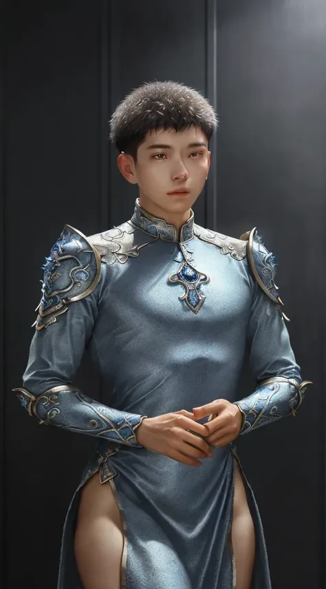 a close up of a young man in a silver and blue dress, chengwei pan on artstation, by Yang J, detailed fantasy art, stunning character art, fanart best artstation, epic exquisite character art, beautiful armor, extremely detailed artgerm, detailed digital a...