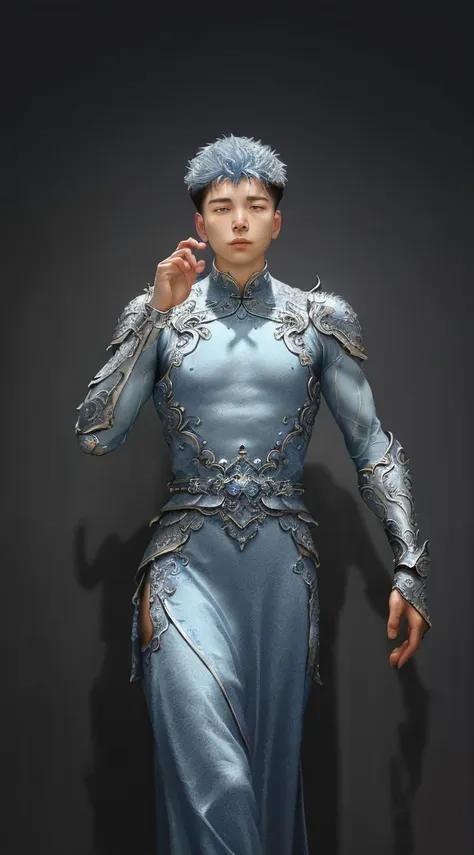 a close up of a young man in a silver and blue dress, chengwei pan on artstation, by Yang J, detailed fantasy art, stunning character art, fanart best artstation, epic exquisite character art, beautiful armor, extremely detailed artgerm, detailed digital a...