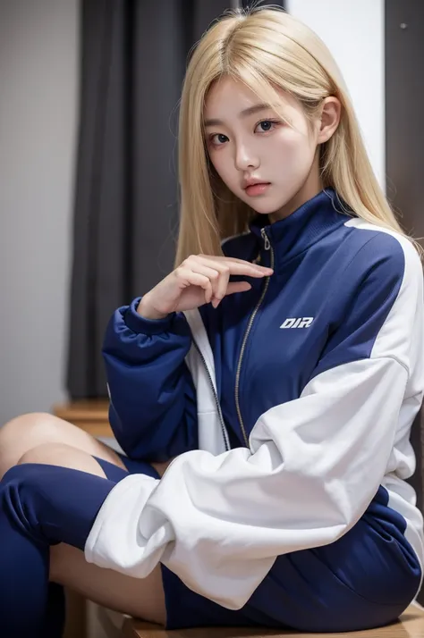 Korean woman, College student, training suit, Cute face, big bust, blonde hair, 1 person