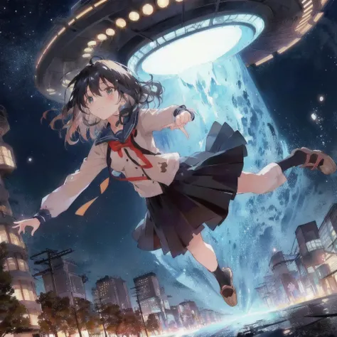 Anime girl being sucked into a flying saucer, Face of fear,Anime Style 4k, UFOTABLE art style, Makoto Shinkai Cyril Rolland, Anime Wallpaper, Anime Art Wallpapers 8K, anime art wallpaper 4k, anime art wallpaper 4k, ufotable studio art style, hd Anime Wallp...