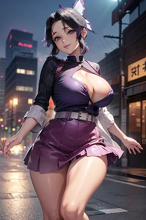 1 The Ultimate Beautiful Mature Woman, Ultra-detailed顔, Detailed eyes, double eyelid, Slightly thick detailed lip, Short black hair, (Light purple blouse:1.2), (Red tight mini skirt:1.3), Light pink panties, ((Huge breasts)), Light Smile, (close), Thighs T...