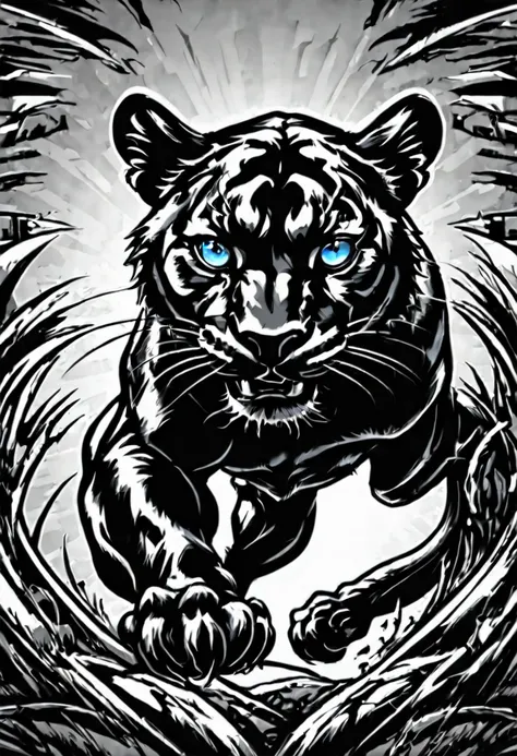 a black and white drawing of a panther with its claws out and ready to, high school mascot, panther, mascot, vector art for cnc plasma, black and white logo, sports team mascot, sports mascot, black outline, black and white vector art, sports logo, panther...