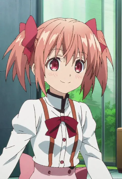 1girl, kaname madoka, mahou shoujo madoka magica, uniform , underwear, smile, anime, anime screencap, anime screen cap, 