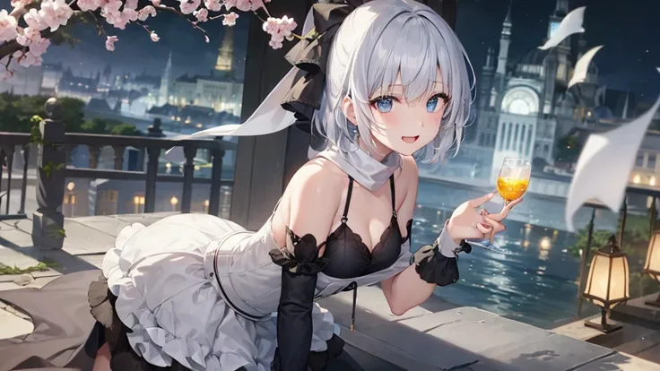 Her eyes were shining、Mysterious and enchanting atmosphere。With AI Painting、とてもShort Hair, Long bangs between the eyes, Grey Eyes , Very detailed,(masterpiece、Highest quality)、alone、Gray Hair、Fantasy, Silver Hair, Beautiful Eyes,Ecstasy, charm, attract the...