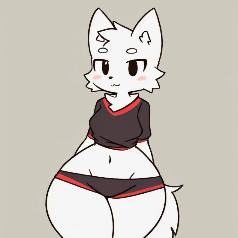 White fur, Wolf, anthro, furry, solo, simple art ,cute,( wide hips:1.2) ,full body, Clothing，