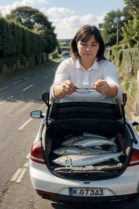 A little fat cat drove me to buy mackerel in the countryside.