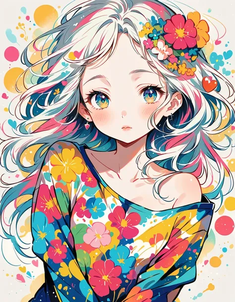 Mika Pikazo Style、The most beautiful girl of all time、Lips in Love、Colorful flowers、colorful hearts, Simple line initials、Abstract art、Urban Background