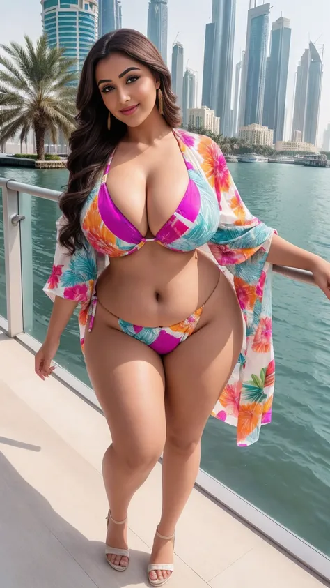 monali thakur Indian beautiful actress curvy plus size hour glass bulky huge figure woman, closeup camera view, big huge m-cup breast, wearing Tween Girl Tropical Print Bikini Swimsuit With Kimono

Color: Multicolor, covered Bust , elegant standing positio...