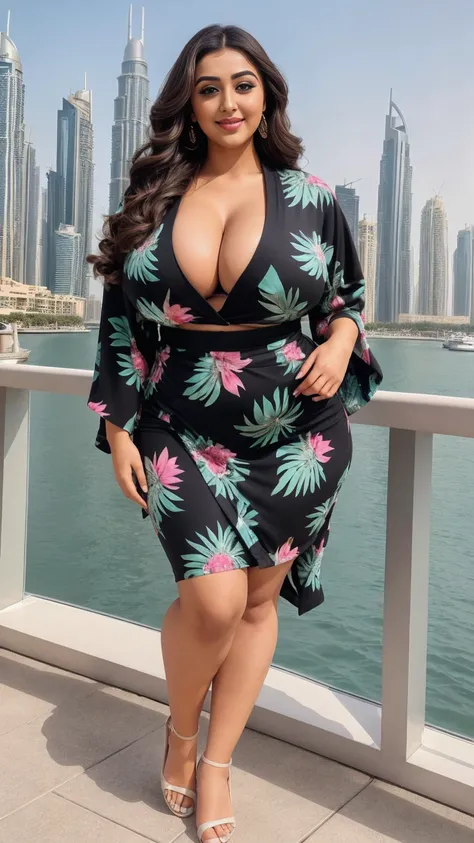 monali thakur Indian beautiful actress curvy plus size hour glass bulky huge figure woman, closeup camera view, big huge m-cup breast, wearing Tween Girl Tropical Print Bikini Swimsuit With Kimono

Color: Multicolor, covered Bust , elegant standing positio...