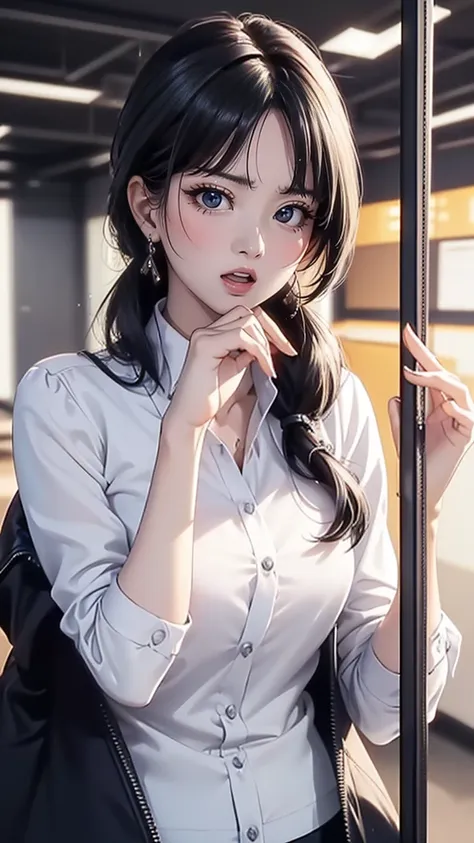 random office lady fashion,(thin type),(large breasts),(random pose),(random hairstyle),(cinematic scene,highest image quality,(...