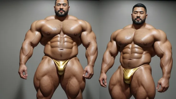 A Chinese bodybuilder，35 years old，Tall and handsome, Toned body，short hair, O-Shaped Beard，Perfect body, Dark and shiny skin，Smooth skin，The body is hairless，Muscle bulge, Muscular, Very large pectoral muscles，Very sexy abdominal muscles，Very well-develop...