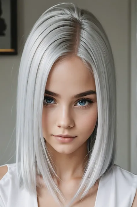 Young girl, platinum hair.