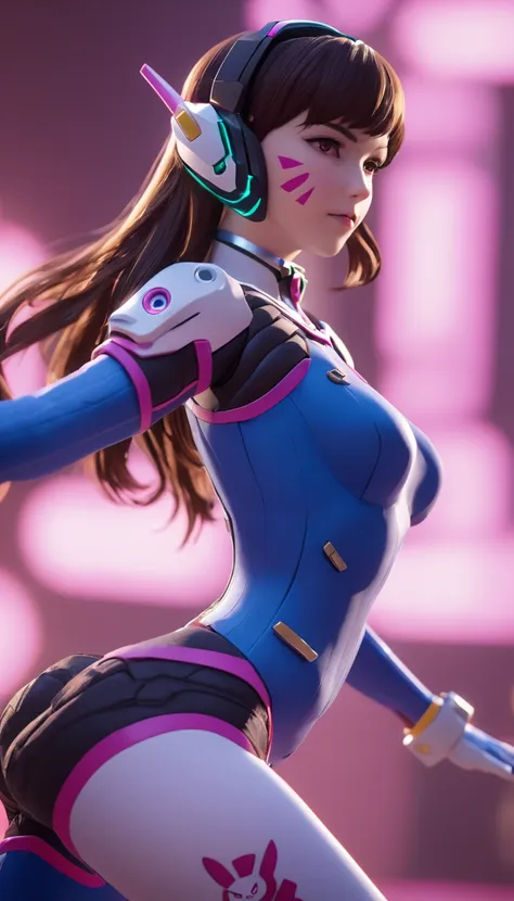 cinematic photo cinematic scene, hero view, d.va, overwatch action pose, detailed background, masterpiece, best quality, high qu...