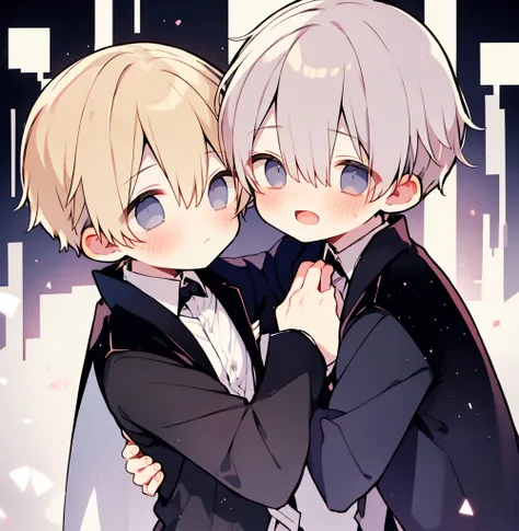 2boys pastel colors gradient flat chest hug yaoi gay boys love gothic rose blonde silver hair gray eyes black eyes smile open mo...