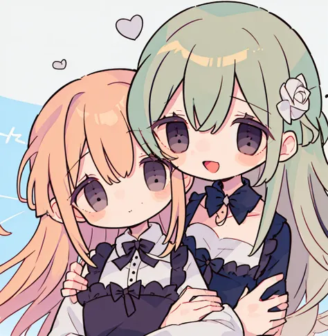 2girls pastel colors gradient flat chest hug yuri lesbian gothic rose blonde silver hair gray eyes black eyes smile open mouth