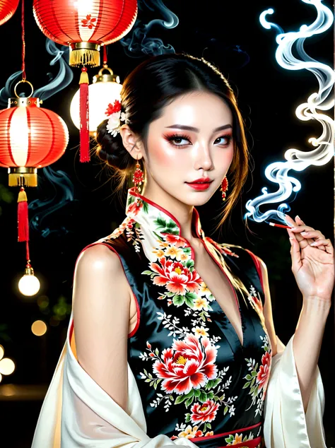 (bare shoulders:0.6),full body,cheongsam,(glowing ambiance, enchanting radiance, luminous lighting, ethereal atmosphere, mesmeri...