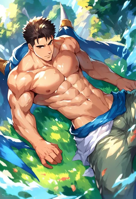 NSFW,dragon，dragon人，male，huge，Shirtless，Extremely muscular，on the grass