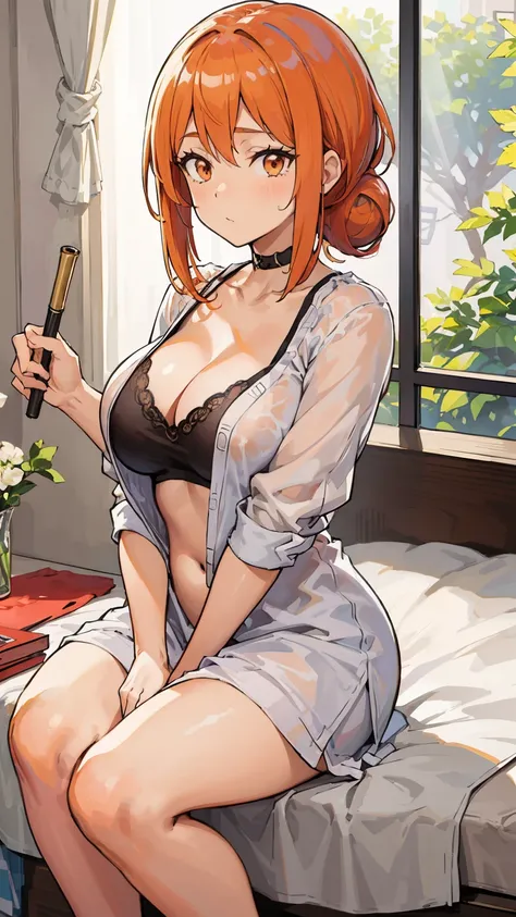 (Highest quality, 8K, masterpiece :1.3),Mrs. Yuigahama,ガハMom, As I expected, my youth romantic comedy is wrong。,Voluptuous body, One woman,30 years old,Mom,Orange Hair,Bun Hair,Gray Calvin Klein Underwear,Sex,Leg spread,Plump,Take off your clothes