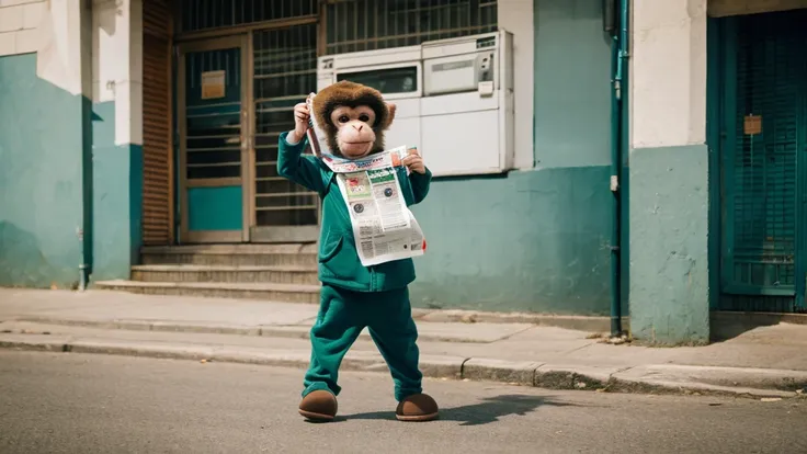 Monkey wearing newspapers. dancing