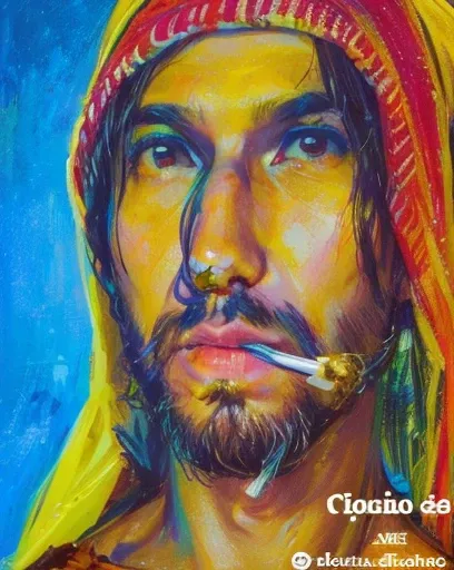 latin man, with beard, 32 years old, cigarette in mouth, headscarf,  bonitas