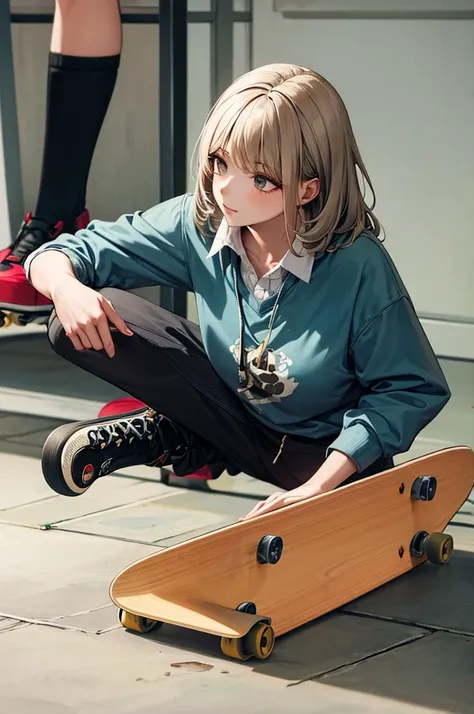 girl, skateboard, Grey-haired blonde  