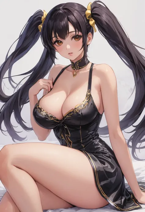 (Highest quality)), ((masterpiece)), (detailed), One girl, sexy, naked, Large Breasts, Spread your legs, Black Hair, Brown eyes, Twin tails, Race Queen