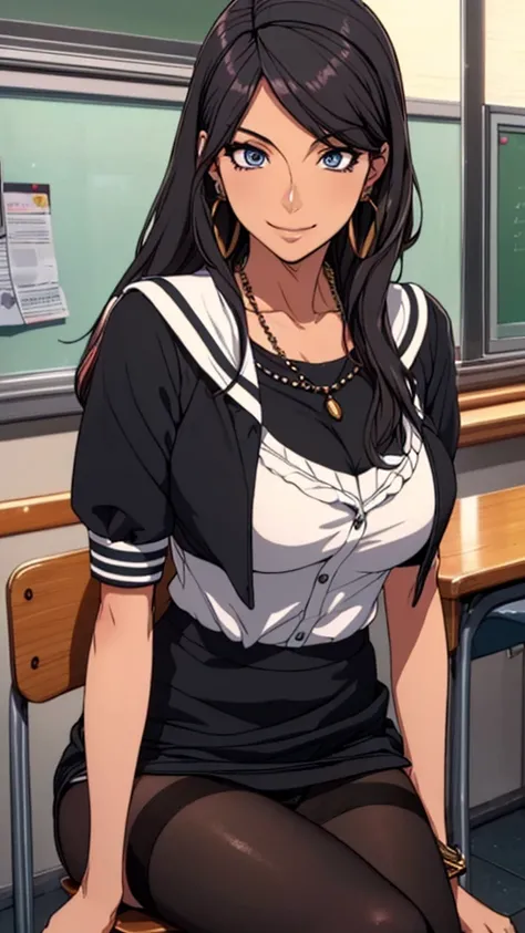 (((Highest quality))),(((High resolution))),((Correct Anatomy))、((Sailor suit))、(((Long Hair))),(((Highest quality))),(((Correct Anatomy))),(((school uniform)))、((((Black panties)))), ((Black Pantyhose)),((Pleated skirt)),((Fancy Lingerie)),((Black knee-hi...