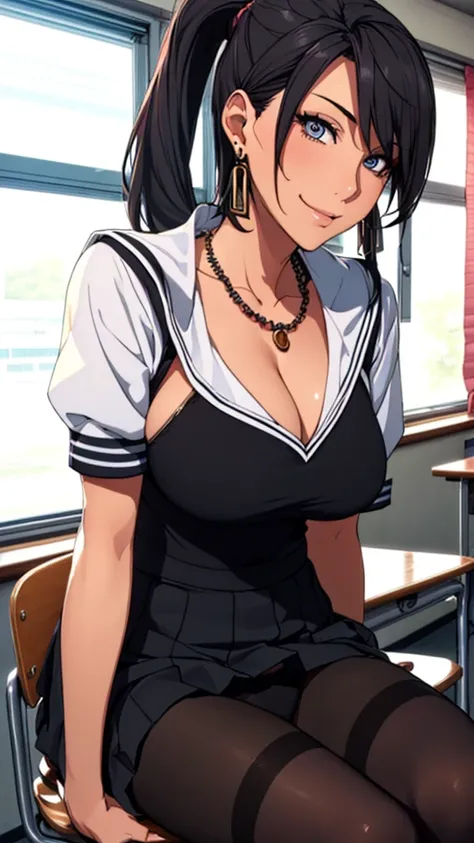 (((Highest quality))),(((High resolution))),((Correct Anatomy))、((Sailor suit))、(((Long Hair))),(((Highest quality))),(((Correct Anatomy))),(((school uniform)))、((((Black panties)))), ((Black Pantyhose)),((Pleated skirt)),((Fancy Lingerie)),((Black knee-hi...