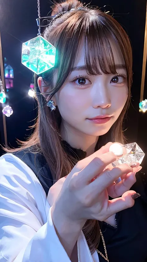 Fortune teller holding a glowing crystal in his hand