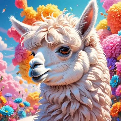 (best quality,4K,8K,highres,​masterpiece:1.1),Ultra-detail,Illustration, alpaca, bright colours,dreamy,mystical,surreal