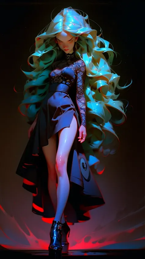 ((complicated details)),dark fantasy (/style/), The atmosphere is gloomy., (Beautiful Succubus, long hair), (sexy black lace dress), (Horny expression) , สีที่noออกเสียง, Sharp focus, cinema, (Walking posture, dynamic poses), Trending on artstation, (Beaut...