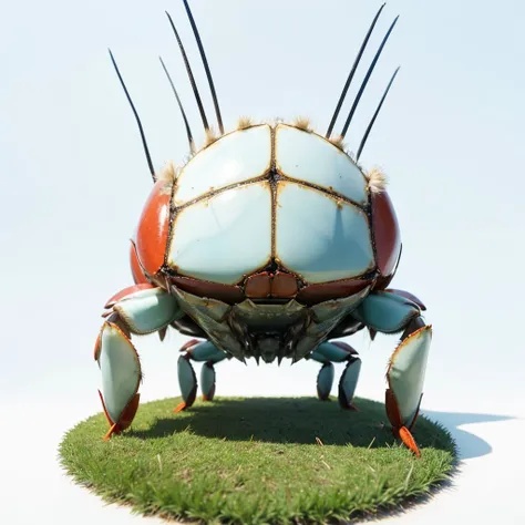 Big Animaly, crab mixed with grass, blue colour skins, Grassroots background, (white background simpleks),