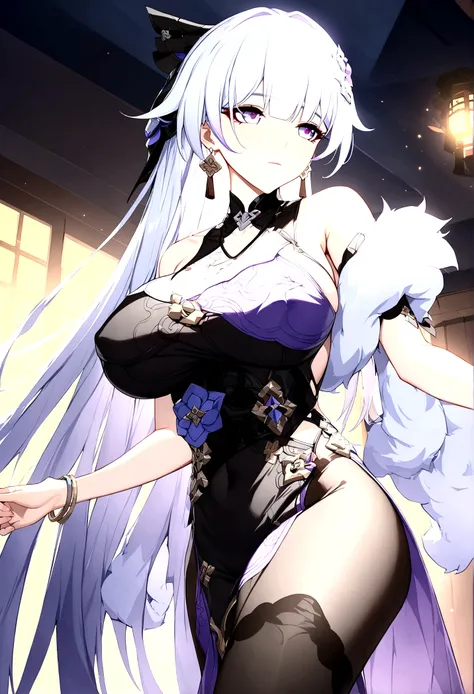 tmasterpiece,Best quality,extremely detaild CG unified 8k wallpapers, tmasterpiece, Best quality, CG, optics ,Raiden Mei (((Honkai Impact 3rd))),detail processing,((Purple pupil)),headgear, Purple long straight hair,((,MILF,A mature woman)),Huge breast,Int...