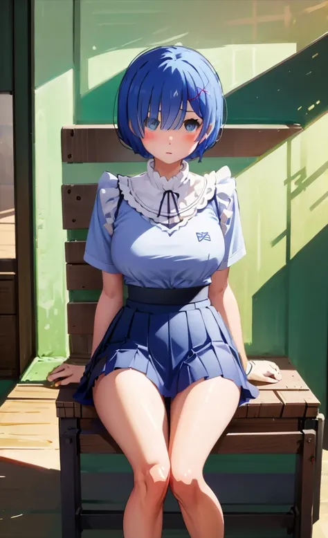 M-shaped legs、M-shaped legs、open legs,、Lift up your skirt、classroom、On a chair、Showing panties、Blushing、I can see her panties、Pull up your skirt、Blushing、Blue Hair