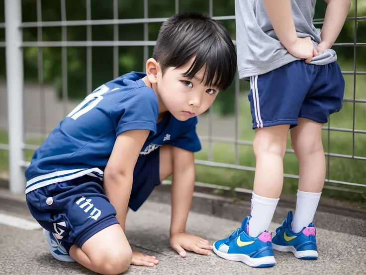 Being bullied by a boy、 regression、Abuse、Diaper forced、Kneel、rape、Boy in gym clothes、Rebellious face、(１０Age 1.4)、Blue shorts、Japanese、Hot summer day、My body is shaking with fear、I&#39;m about to cry、（Boy 1.4）