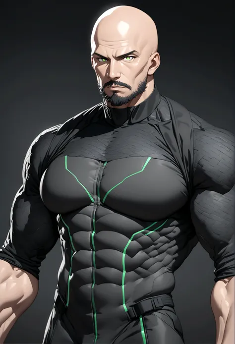 (masterpiece, 32k, 8k, cgi, cyberpunk effect), man, 46 years old, tanned black skin, deep green eyes, serious expression, bald, black Swat uniform, photo without background, full black beard, face with very masculine features, tall and muscular man