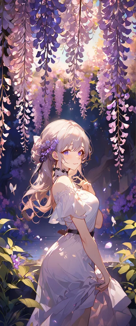 wisteria flower, wisteria tree, wisteria background, 8k ,4k , best quality, high quality, masterpiece inspired by Asukaziye artist : ask, art style : ask