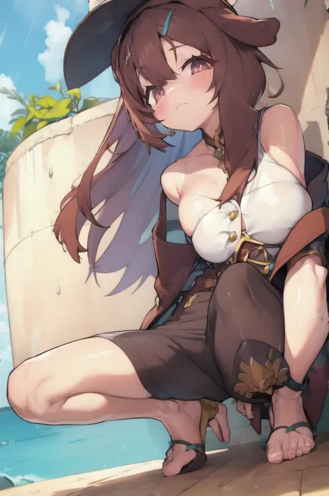 1.5),(girl),(Dynamic pose),Brown Hair,(Vermilion eyes),(first round),Big Breasts,Swimwear