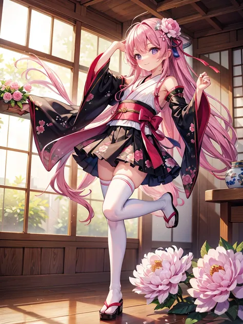 Pixai, complex details, high resolution, highest quality, high resolution,
Dynamic pose,
Indoors,
Smile,
(Bends forward with your hands on your toes),
(Put your hands on your hair: 1.2),
Break,
Long hair,
Peony hair,
Black eye,
(Small chest: 1.1),
Frills, ...