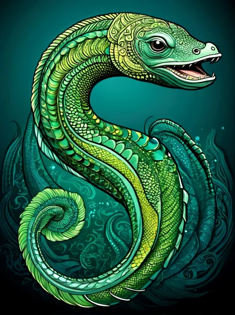 design cartoon character Abaia: A magical eel (Melanesian Mythology)