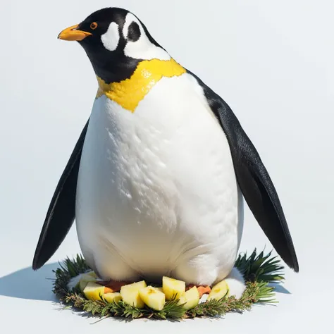 Big Animaly, penguin mixed with pineapple, white colour skins, Grassroots background, (white background simpleks),