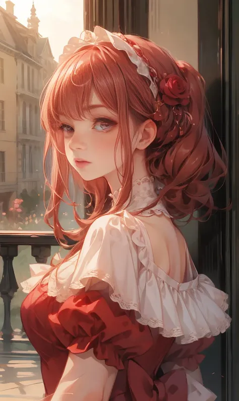 One Woman Beauty, Rose red lolita wearing magic dress，Beautiful Eyes，Beautiful hair accessories，The background is 美しさ&#39;Magic Room，Lolita Style，Second Dimension，masterpiece，High quality and high resolution，comics，Small Fresh, Cowboy Shot, Ultra-high reso...