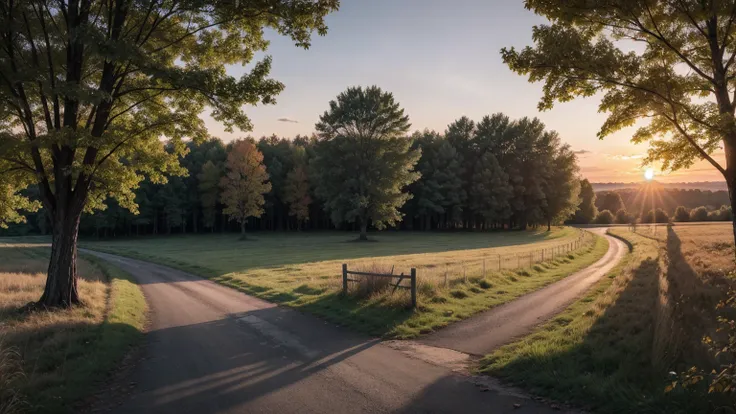 countryside, sunset, plain, trees, autumn, cold, realist