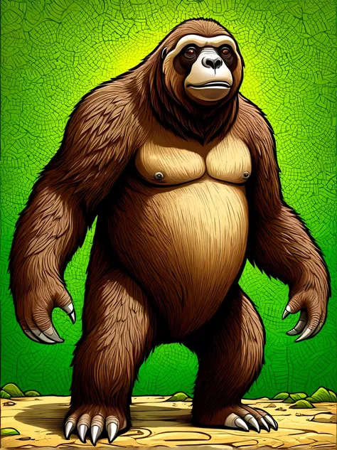 design cartoon character Mapinguari: Ape-like giant sloth (Brazilian Mythology/South American Folklore)