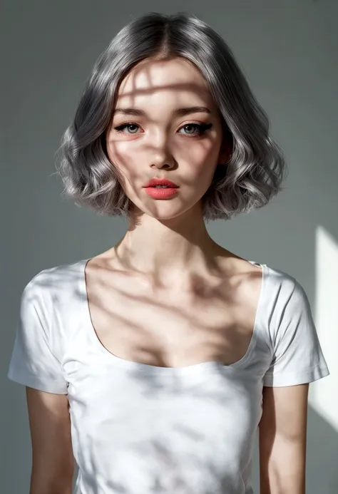 (((surreal))) photo, masterpiece, top quality, (pale skin), (extremely detailed face and eyes:1.3), 1 girl, aldult, wearing t-sh...