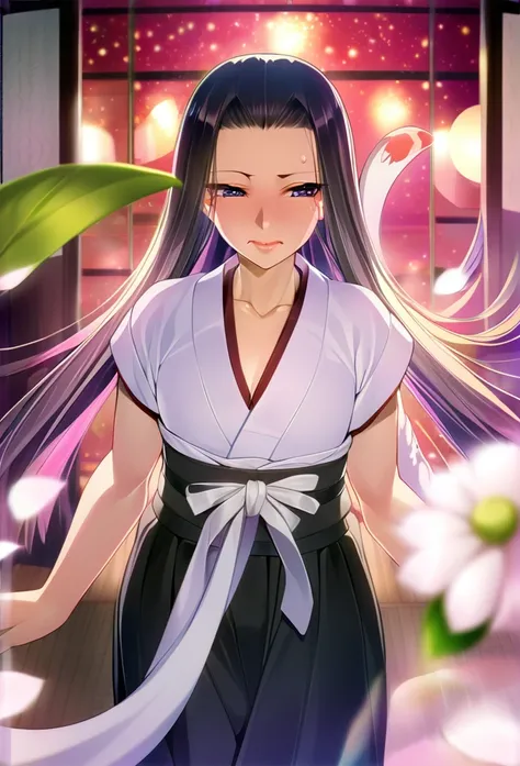 (Ah! My Goddess style:1.2) , Hallucination, daydream , nightmare , Insane Dream , bokeh , erotica , romance , realistic mouse nymph and realistic cat , Womens hakama from the Meiji period , Petals fluttering down , Single eyelids, round nose, swollen cheek...