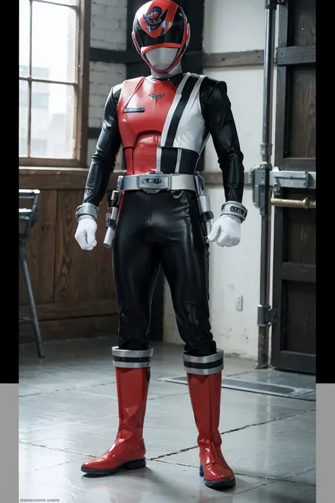 1boy, red, full body, Illustration, cinematic light, high resolution, best quality, ultra detailed, masterpiece, power suit, powerranger, suit, spd, (red ranger suit))