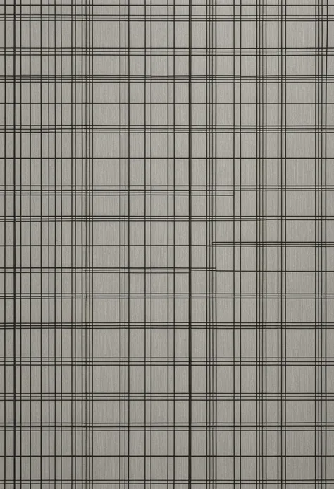 Design with straight lines and simple geometric shapes. A grid design in gray and black tones. The grid is made up of black and gray lines that intersect at right angles, creating a series of uniform squares and rectangles. The gray tones vary in intensity...